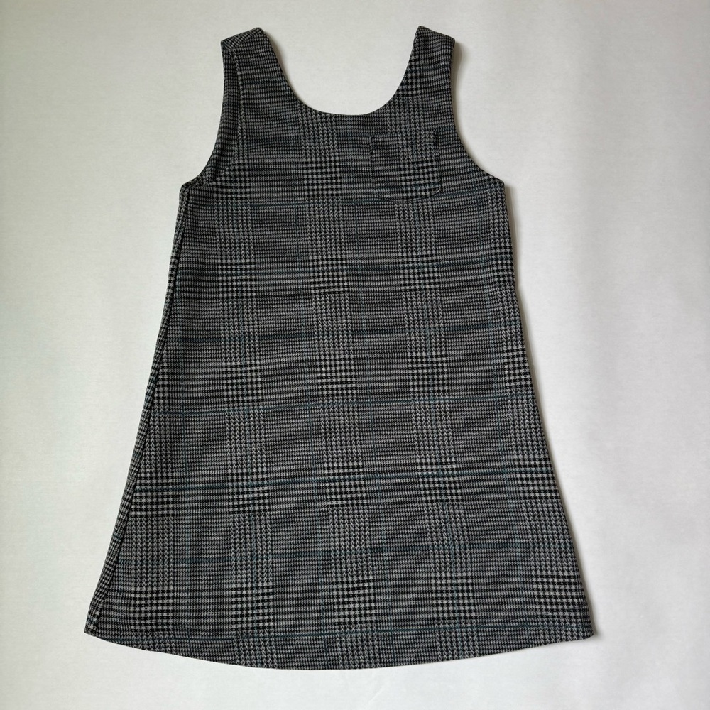 Girl’s Black and White (blue detail stripe) Plaid Sleeveless Dress